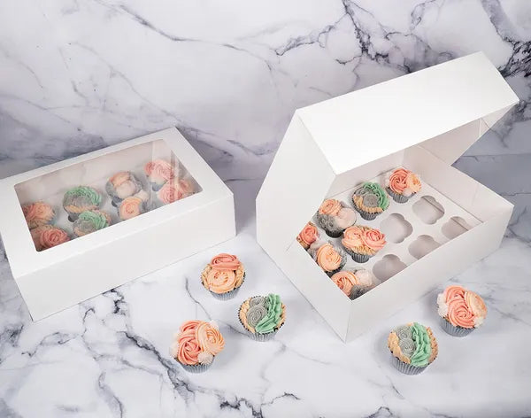 WHITE CUPCAKE BOX | 12 HOLES | 4 INCH HIGH