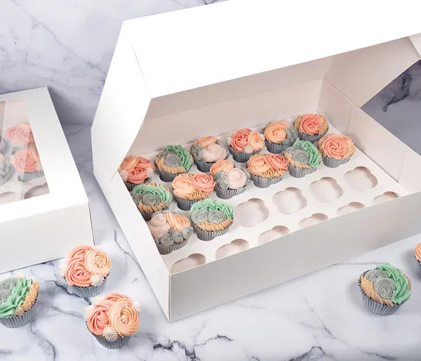 WHITE CUPCAKE BOX | 24 HOLES | 4 INCH HIGH