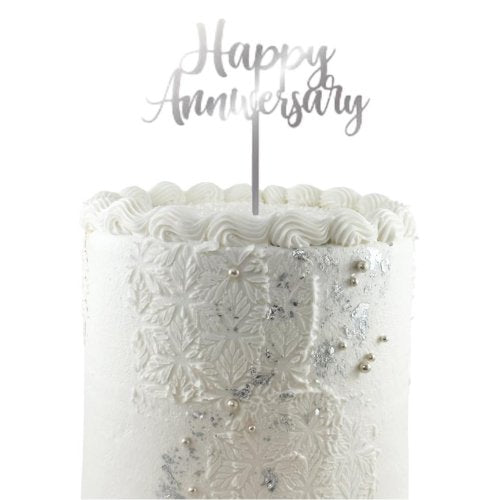 Happy Anniversary Silver Cake Topper Acrylic 2mm