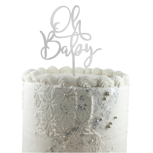 Oh Baby Silver Cake Topper Acrylic 2mm