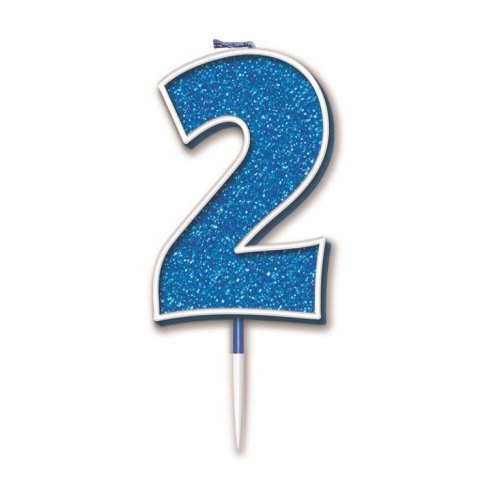 NUMBER 2 BLUE GLITTER CANDLE