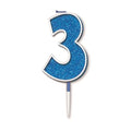 NUMBER 3 BLUE GLITTER CANDLE