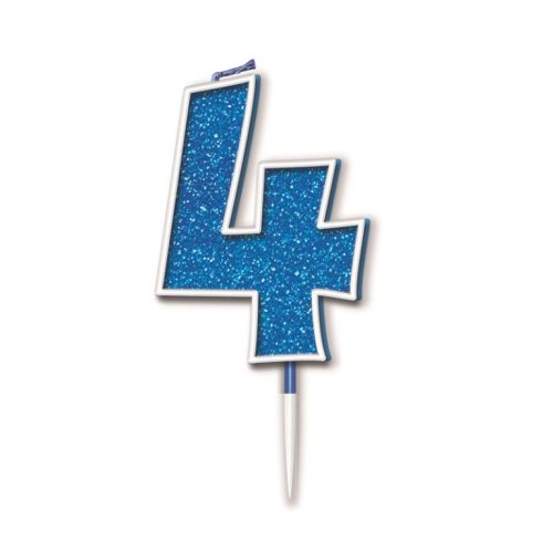NUMBER 4 BLUE GLITTER CANDLE