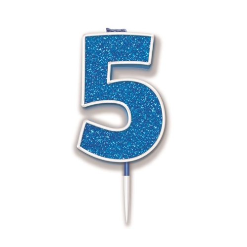 NUMBER 5 BLUE GLITTER CANDLE