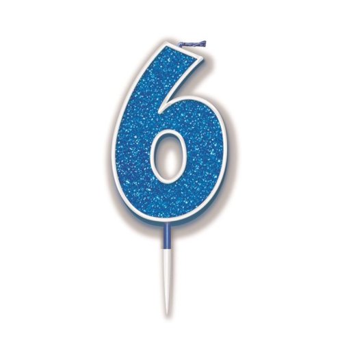 NUMBER 6 BLUE GLITTER CANDLE