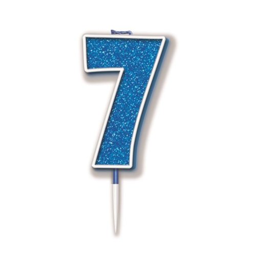 NUMBER 7 BLUE GLITTER CANDLE