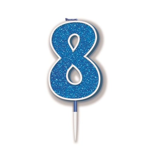 NUMBER 8 BLUE GLITTER CANDLE