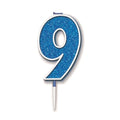 NUMBER 9 BLUE GLITTER CANDLE