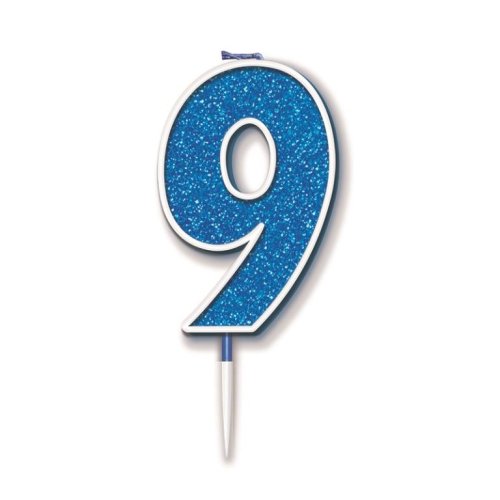 NUMBER 9 BLUE GLITTER CANDLE