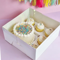 WHITE BENTO 5 HOLE CUPCAKE AND CAKE BOX | RETAIL PACK | CLEAR LID