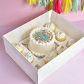 WHITE BENTO 8 HOLE CUPCAKE AND CAKE BOX | RETAIL PACK | CLEAR LID