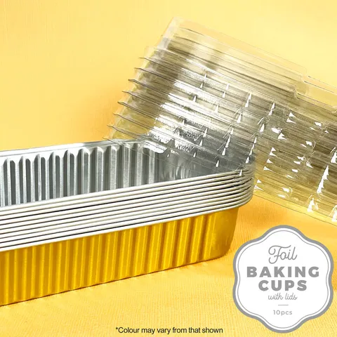 FOIL BAKING CUP WITH LID | RECTANGLE | GOLD 10  PACK