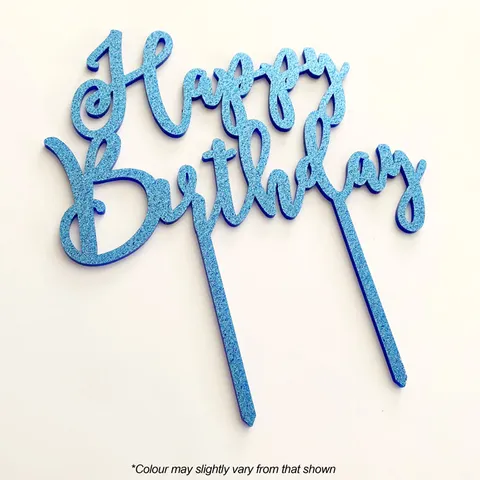 HAPPY BIRTHDAY BLUE GLITTER MIRROR ACRYLIC CAKE TOPPER