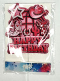 Cowgirl Theme Pink 'Happy Birthday' Cake Topper
