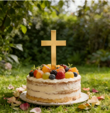 Large Baptism cross cake charm