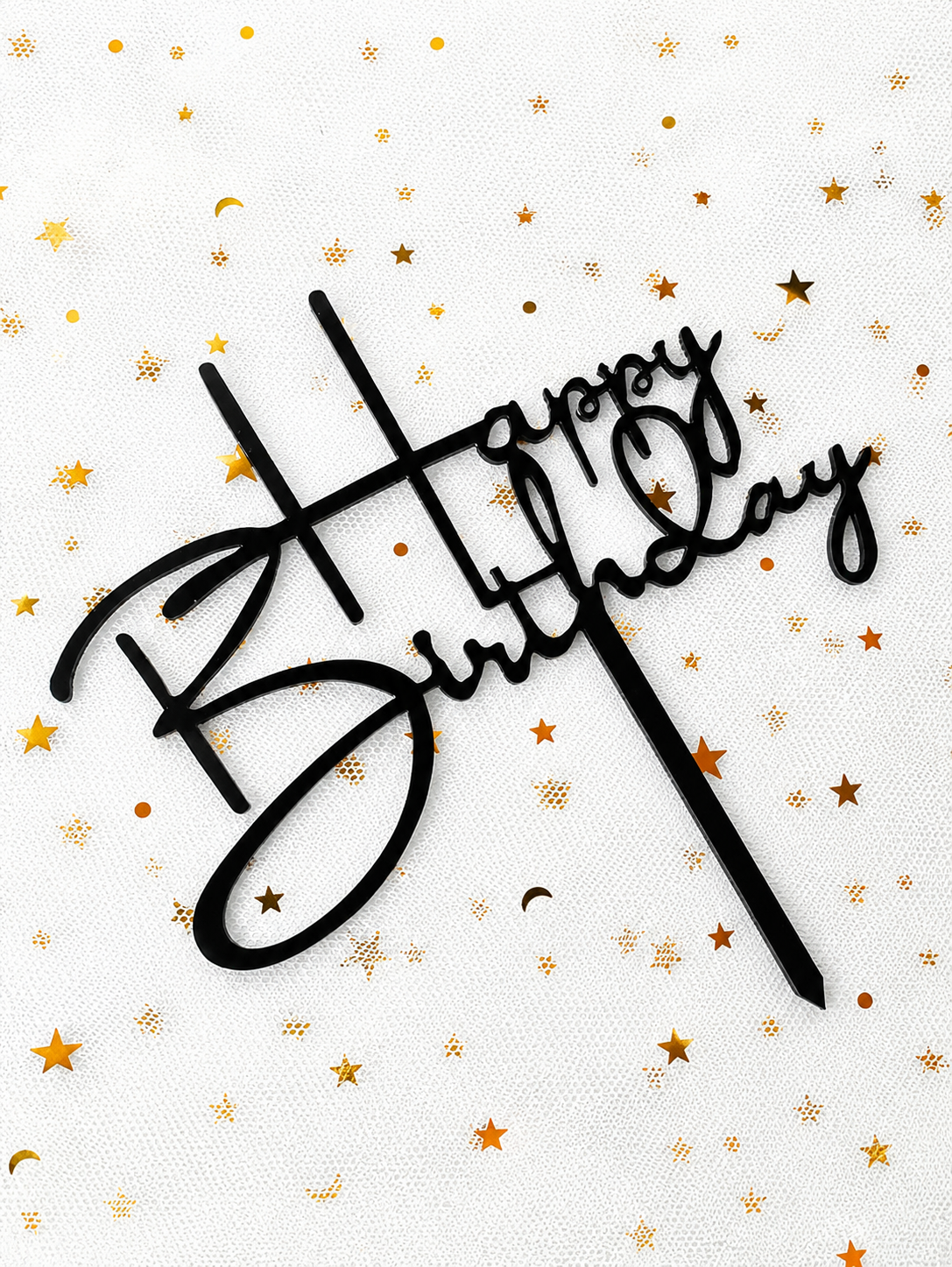Happy Birthday Black Cake Topper Small