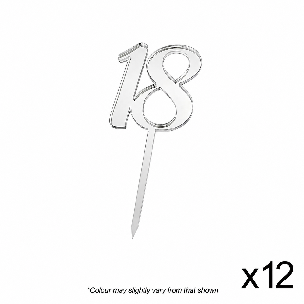 CAKE CRAFT | #18 | 3.5CM | SILVER MIRROR | ACRYLIC CUPCAKE TOPPER | 12 PACK