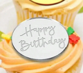 Happy Birthday Silver Cupcake Acrylic Topper
