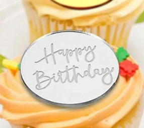 Happy Birthday Silver Cupcake Acrylic Topper