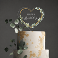 Happy Birthday Heart Eucalyptus Leaf Cake Topper Small