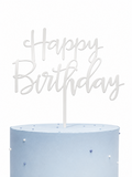 Happy Birthday Silver Cake Topper Small