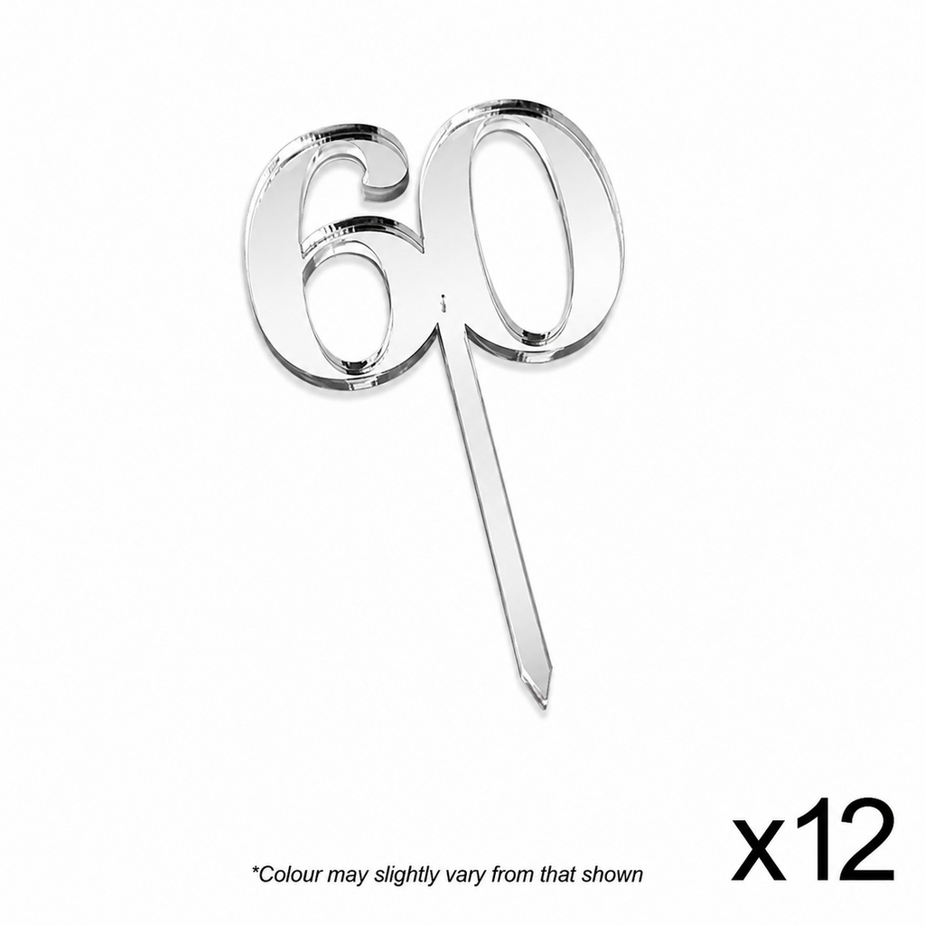 CAKE CRAFT | #60 | 3.5CM | SILVER MIRROR | ACRYLIC CUPCAKE TOPPER | 12 PACK
