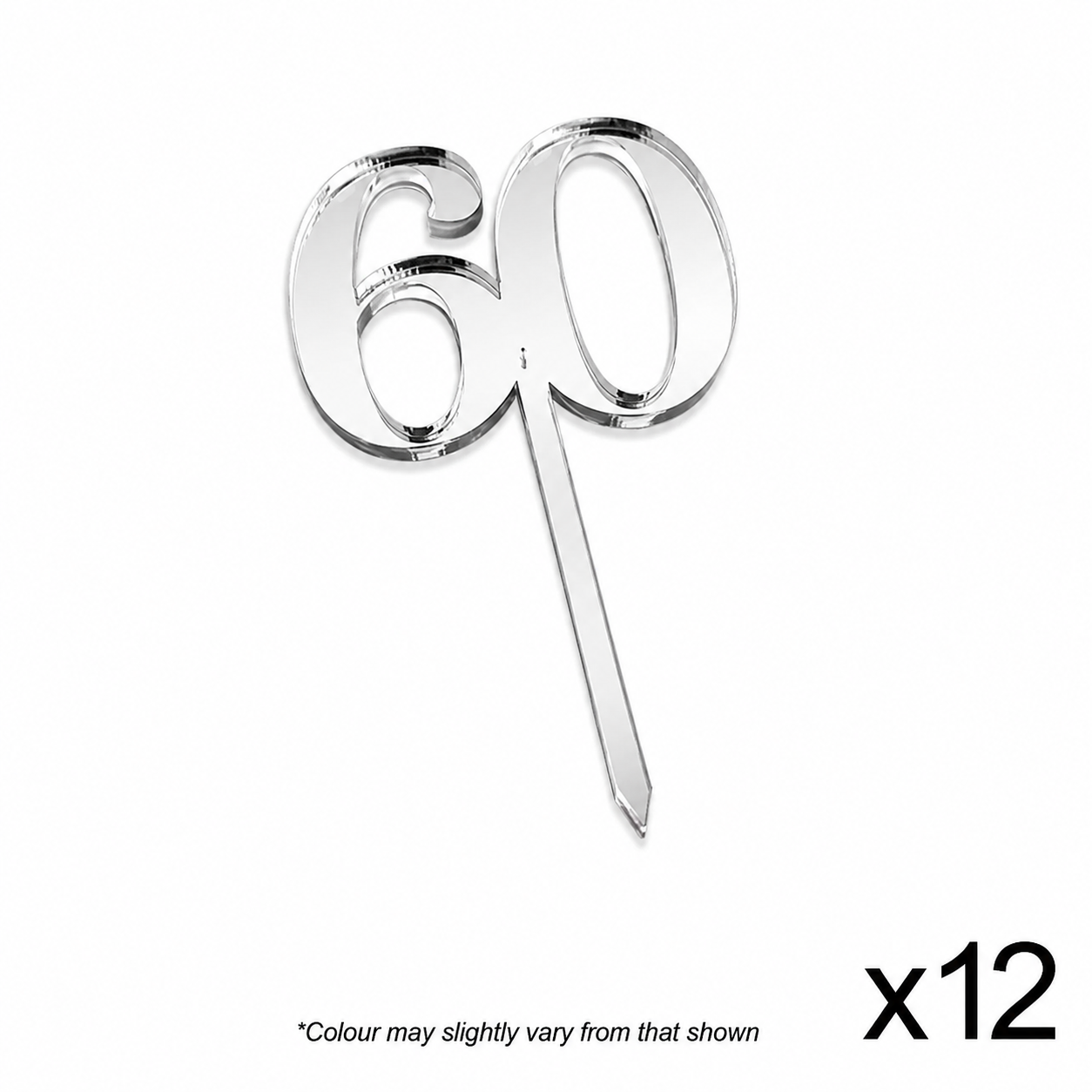 CAKE CRAFT | #60 | 3.5CM | SILVER MIRROR | ACRYLIC CUPCAKE TOPPER | 12 PACK
