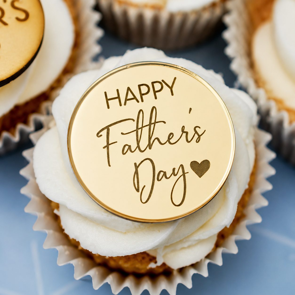 Happy Fathers Day Round Gold Cupcake Acrylic Topper