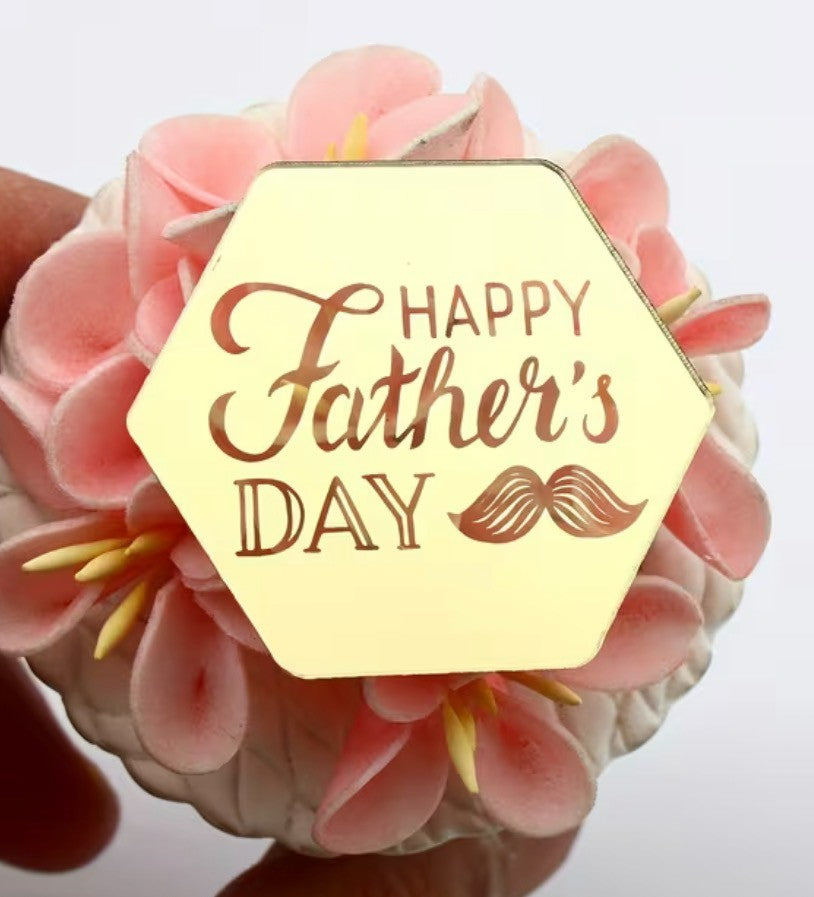 Happy Fathers Day Hexagon Gold Cupcake Acrylic Topper