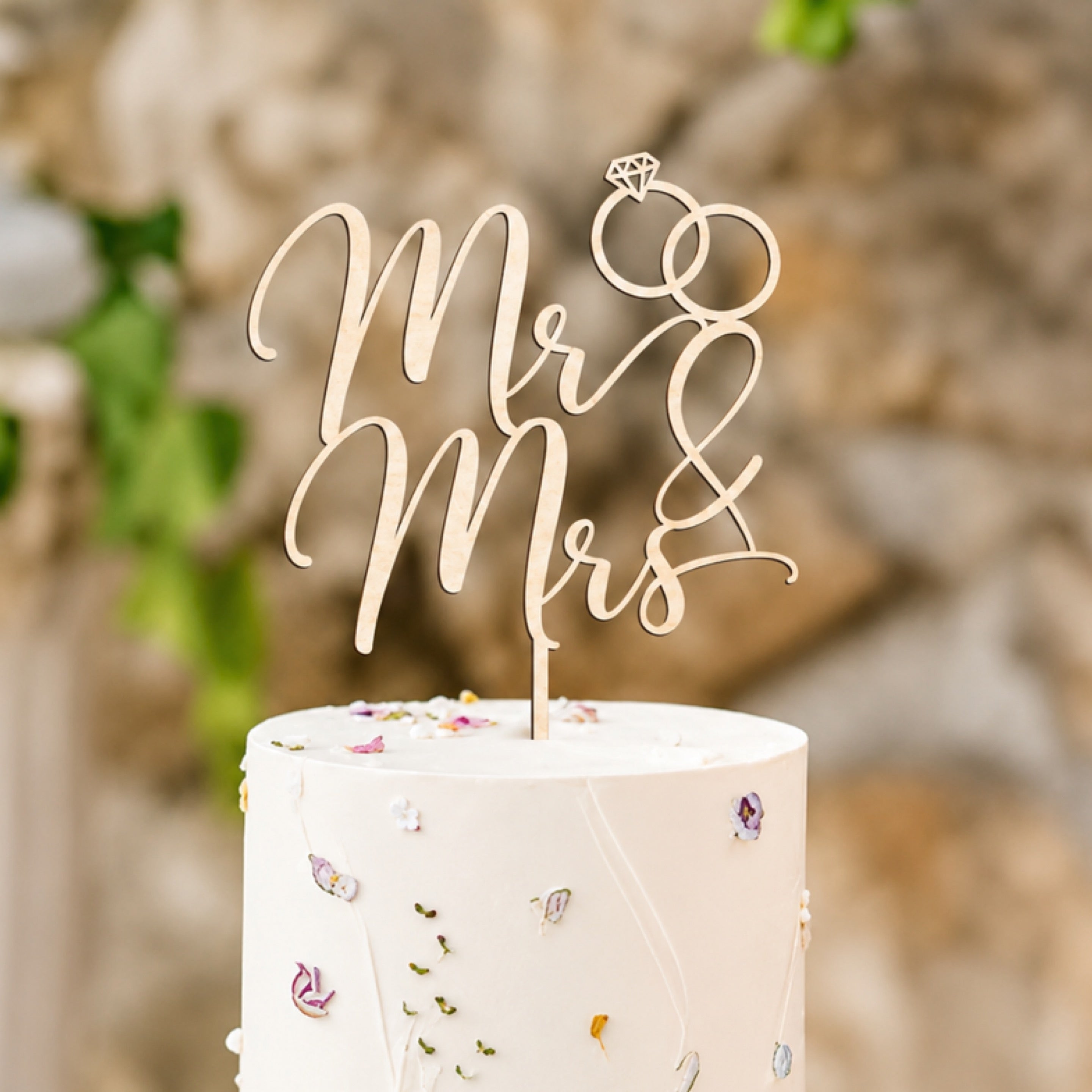 Mr & Mrs Wooden Cake Topper Small