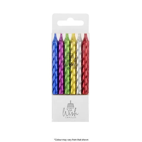 METALLIC SPIRAL CANDLES WITH HOLDER | RAINBOW | 12 CANDLES