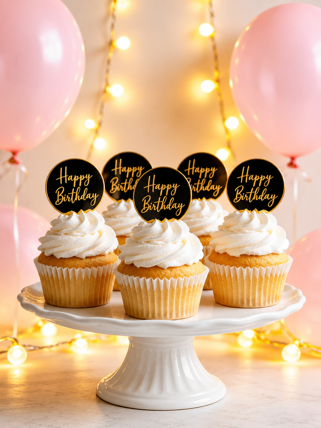 Happy Birthday Gold Cupcake Acrylic Topper