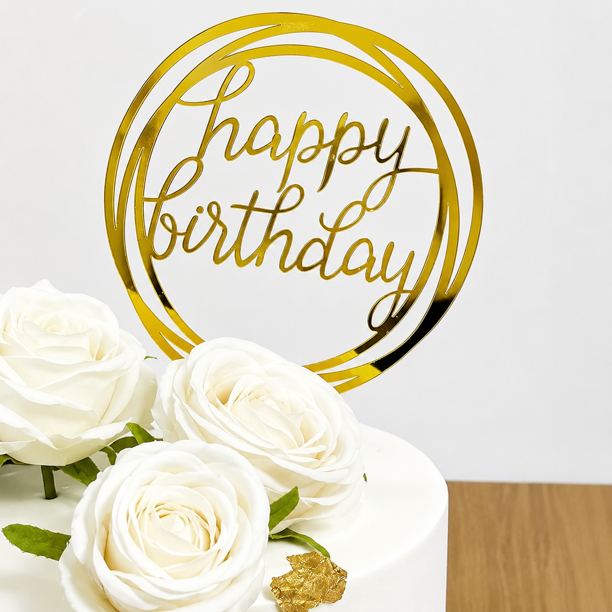 Happy Birthday Gold Circle Cake Topper Small