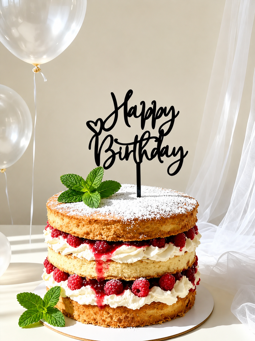 Happy Birthday Black Cake Topper Small with Heart