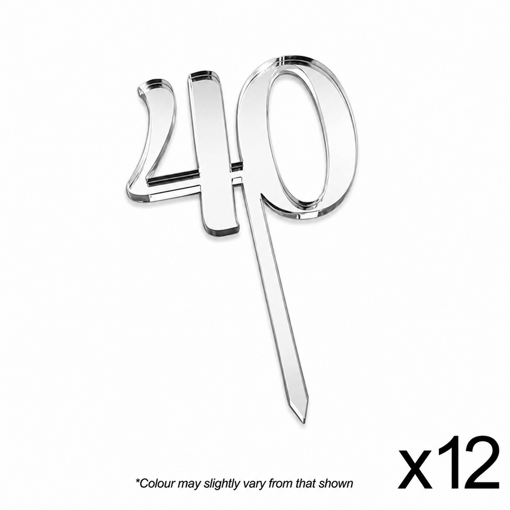 CAKE CRAFT | #40 | 3.5CM | SILVER MIRROR | ACRYLIC CUPCAKE TOPPER | 12 PACK