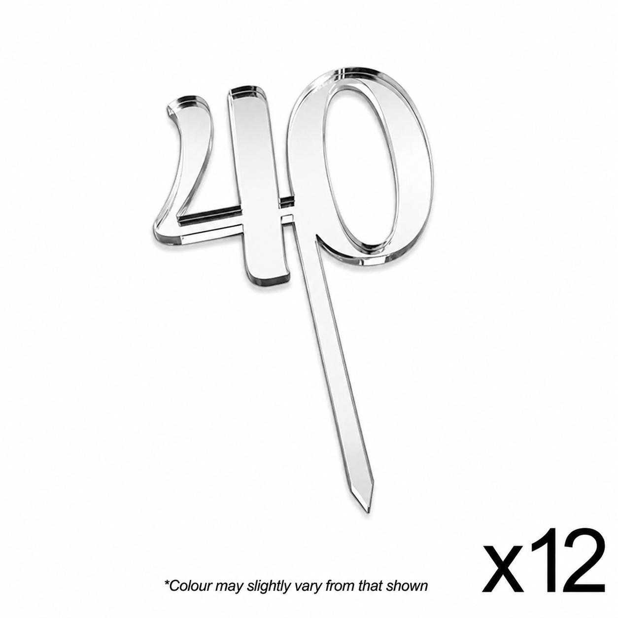 CAKE CRAFT | #40 | 3.5CM | SILVER MIRROR | ACRYLIC CUPCAKE TOPPER | 12 PACK