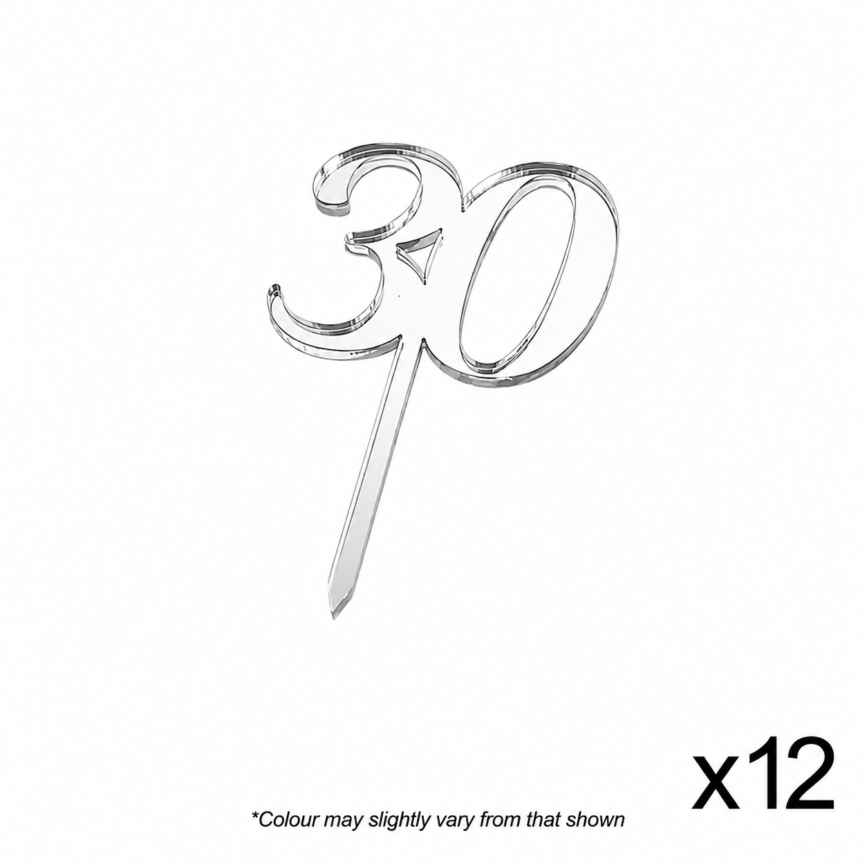 CAKE CRAFT | #30 | 3.5CM | SILVER MIRROR | ACRYLIC CUPCAKE TOPPER | 12 PACK