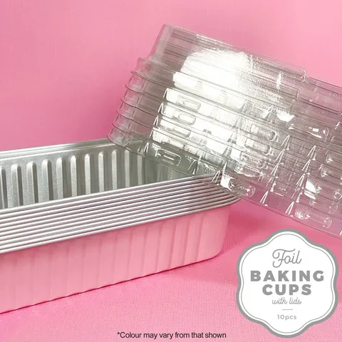 FOIL BAKING CUP WITH LID | RECTANGLE | LIGHT PINK | 10  PACK