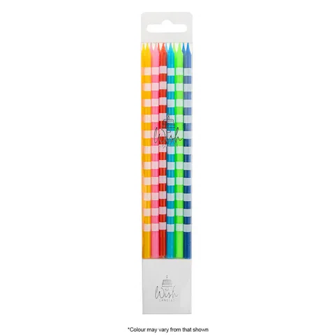 TALL BRIGHT CANDLE WITH STRIPES | 12 CANDLES  WISH