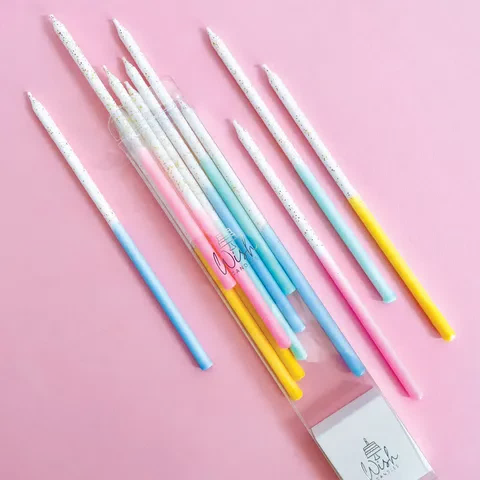 TALL PASTEL GLITTER CANDLES | 12 CANDLES | WISH